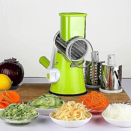 Multifunctional Roller Vegetable Cutter, 3 In 1 Vegetable Slicer And Cutter, Manual Rotary Drum Greator, Hand Roller Type Square Drum Vegetable Cutter with 3 Removable Blades For Kitchen